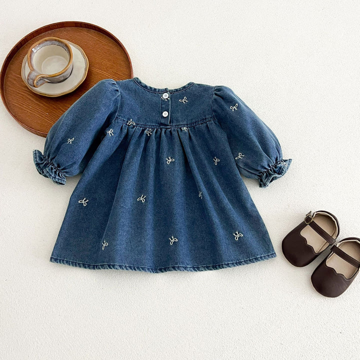 【73-120】リボン刺繍デニムワンピース