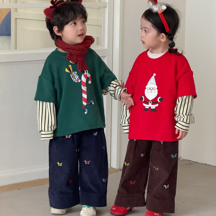 【80-150】ドッグ刺繍コーデュロイパンツ