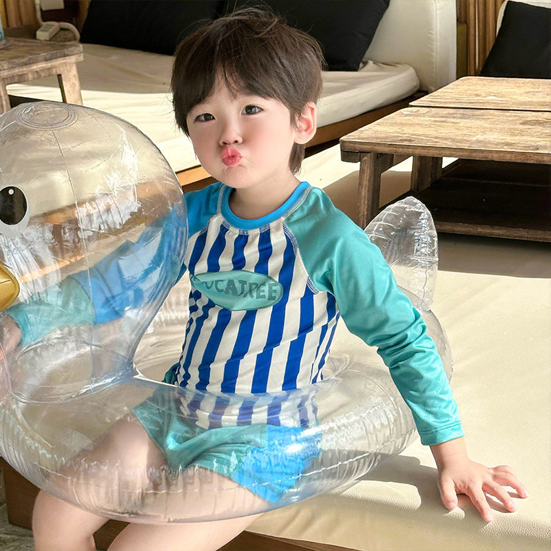 【85-155】ストライプ長袖セパレートスイムウェア