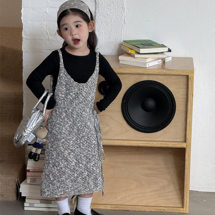【90-140】ウエストリボンニットワンピース