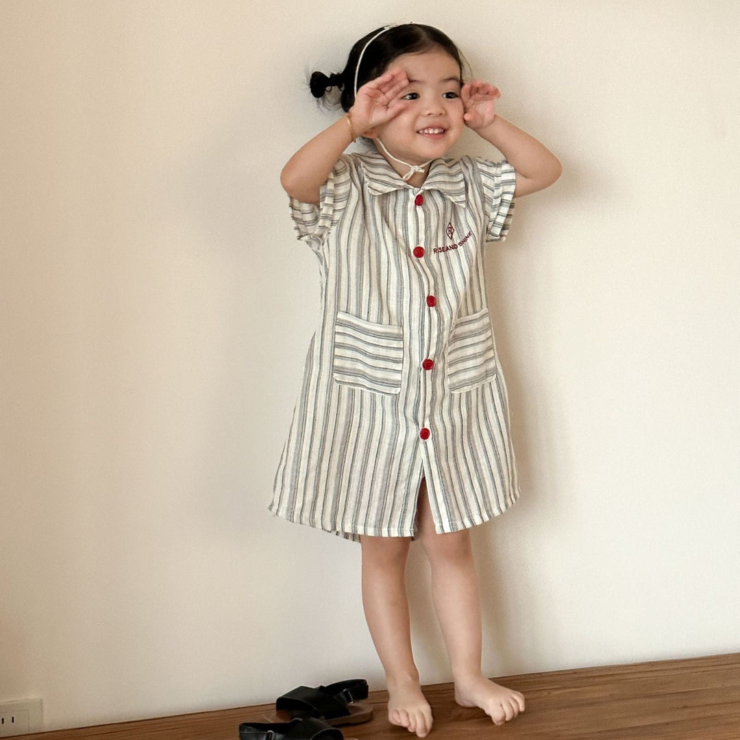 【80-150】ストライプデザイン半袖ワンピース