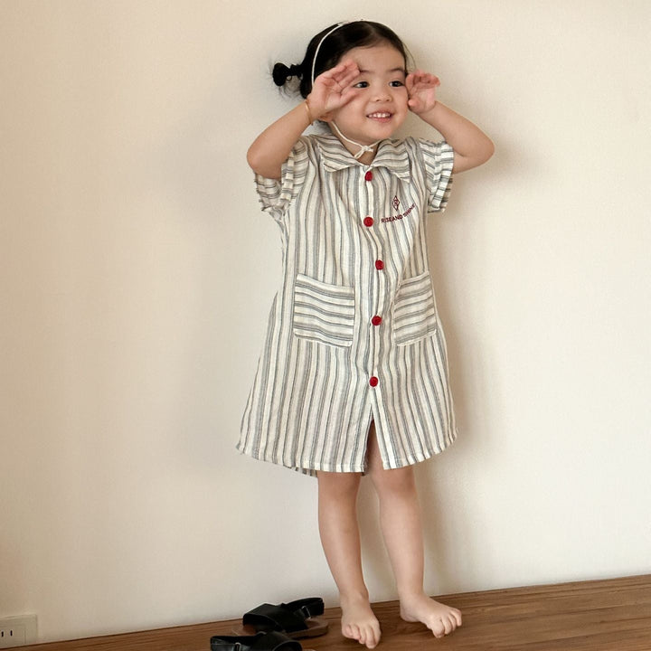 【80-150】ストライプデザイン半袖ワンピース