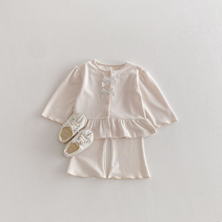 【80-130】フリルヘムカーデ×ロングパンツセット