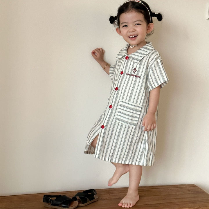【80-150】ストライプデザイン半袖ワンピース