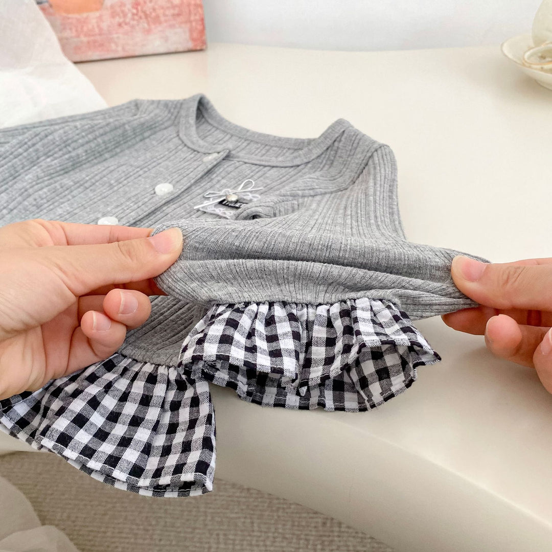 【73-120】チェック柄フリルカーディガン