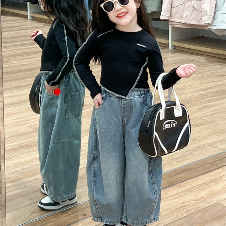 【90-140】ワイドデニムパンツ