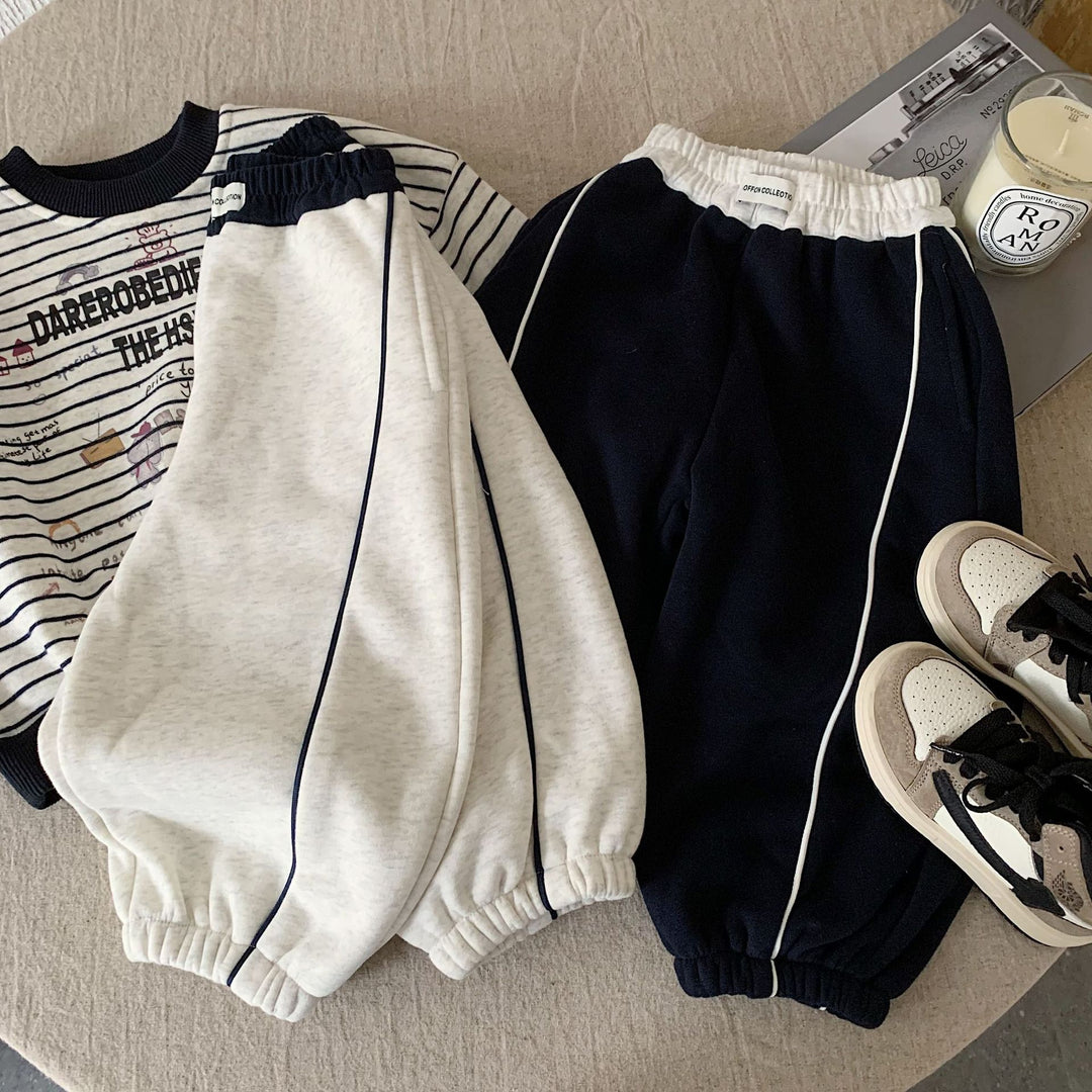 【90-140】ラインデザインあったかロングパンツ