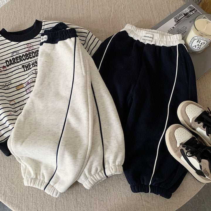 【90-140】ラインデザインあったかロングパンツ