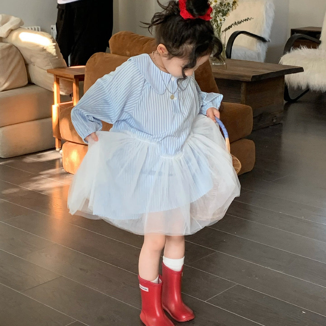 【90-140】襟付きデザイン切替ワンピース