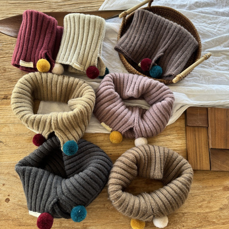 ポンポン付きニットネックウォーマー