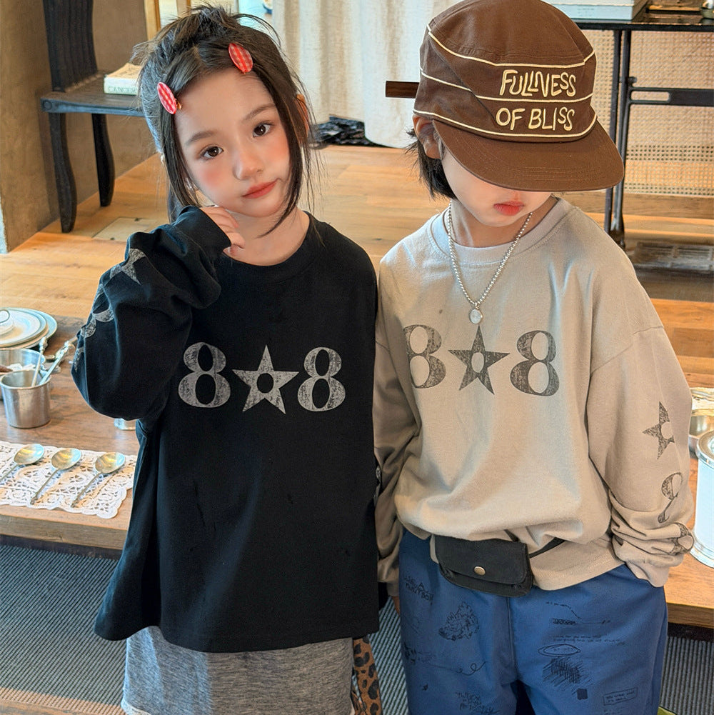 【90-150】スターデザイン長袖Tシャツ