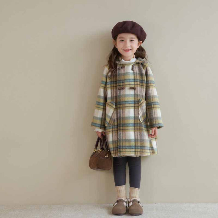 【90-130】とんがり帽子チェック柄ミドルコート