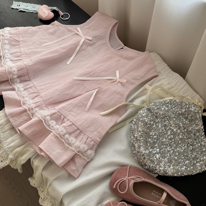 【90-140】レース＆リボンデザインノースリーブシャツ