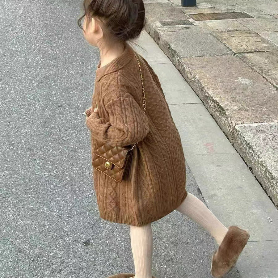 【90-140】襟付きケーブルニットワンピース