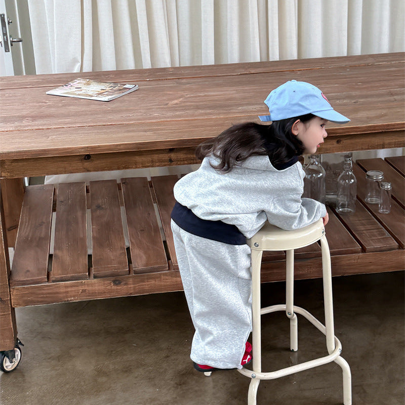 【90-140】フード付きハーフジップスウェットセットアップ