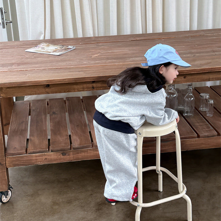 【90-140】フード付きハーフジップスウェットセットアップ