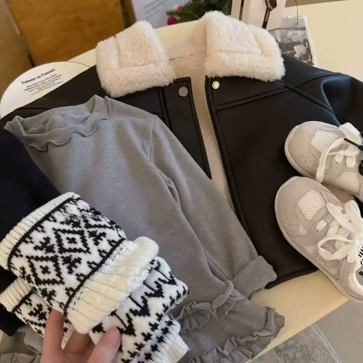 【90-140】フェアアイル柄レッグウォーマー風レギンス