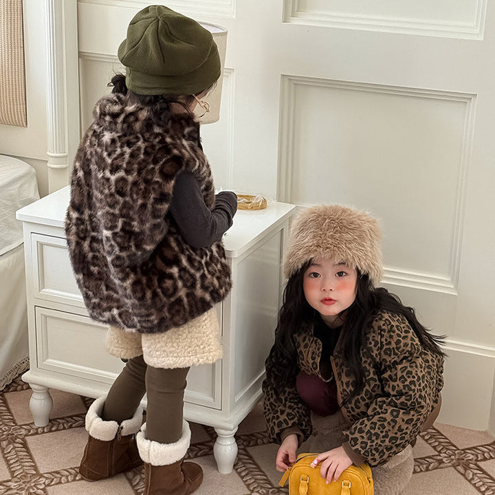 【90-150】フルジップレオパード柄ベスト