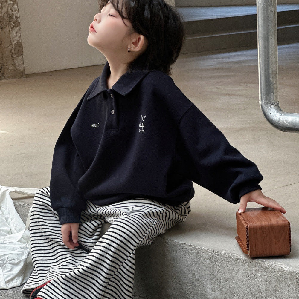 【90-150】オーバーサイズ長袖ポロトップス