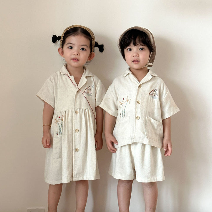 【80-150】ナチュラル半袖ワンピース