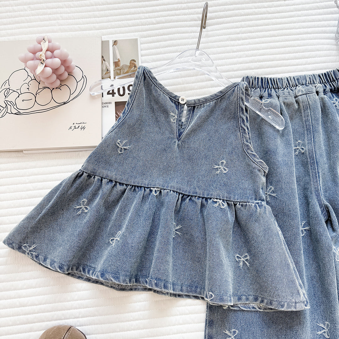 【90-150】リボン刺繍デニムセットアップ