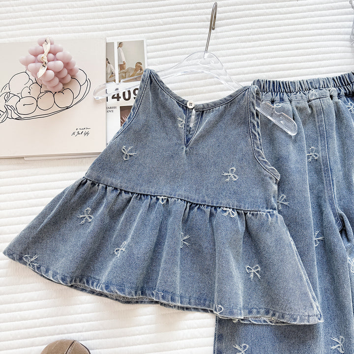 【90-150】リボン刺繍デニムセットアップ