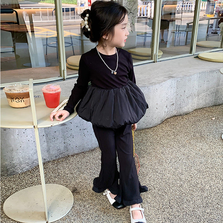 【90-140】バルーンヘムトップス×フリルヘムパンツセット