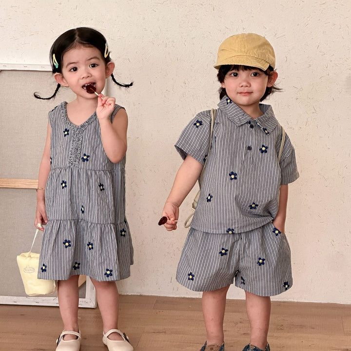 【80-150】花柄刺繍デザインノースリワンピース