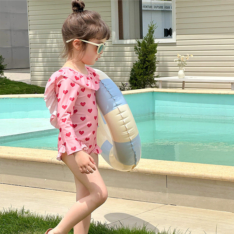 【90-140】ハート柄フリルデザインスイムウェア