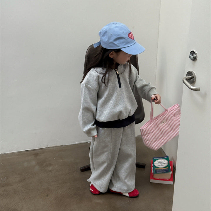 【90-140】フード付きハーフジップスウェットセットアップ