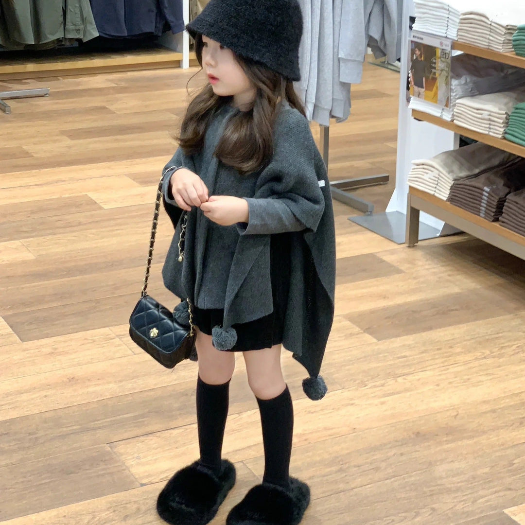 【90-140】ポンポン付きニットケープ