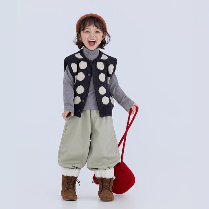 【90-150】ビッグドット柄ニットベスト