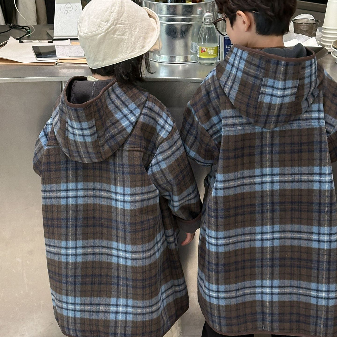 【90-150】チェック柄ミドル丈コート