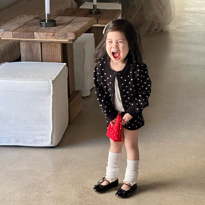 【90-140】ドット柄カーディガン×ショートパンツセット