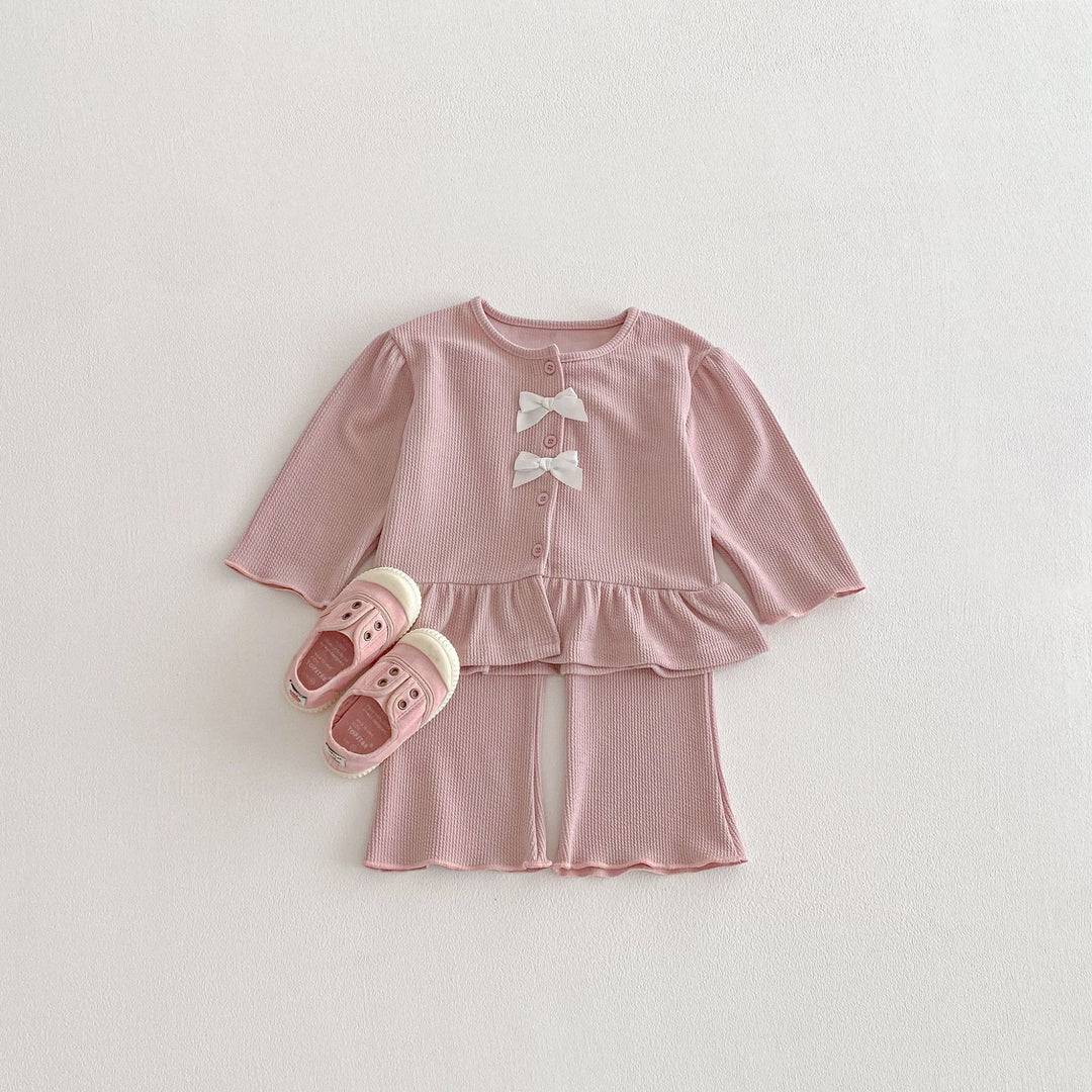 【80-130】フリルヘムカーデ×ロングパンツセット