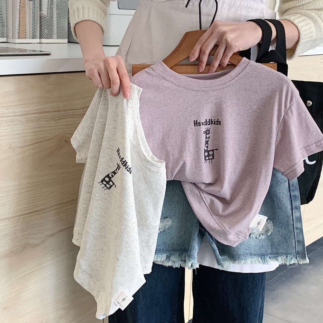 【90-140】giraffeプリントTシャツ