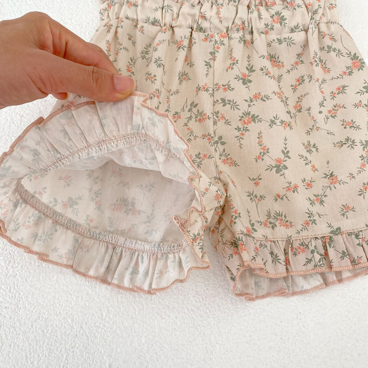【73-110】フリルキャミソール×小花柄ショートパンツセット