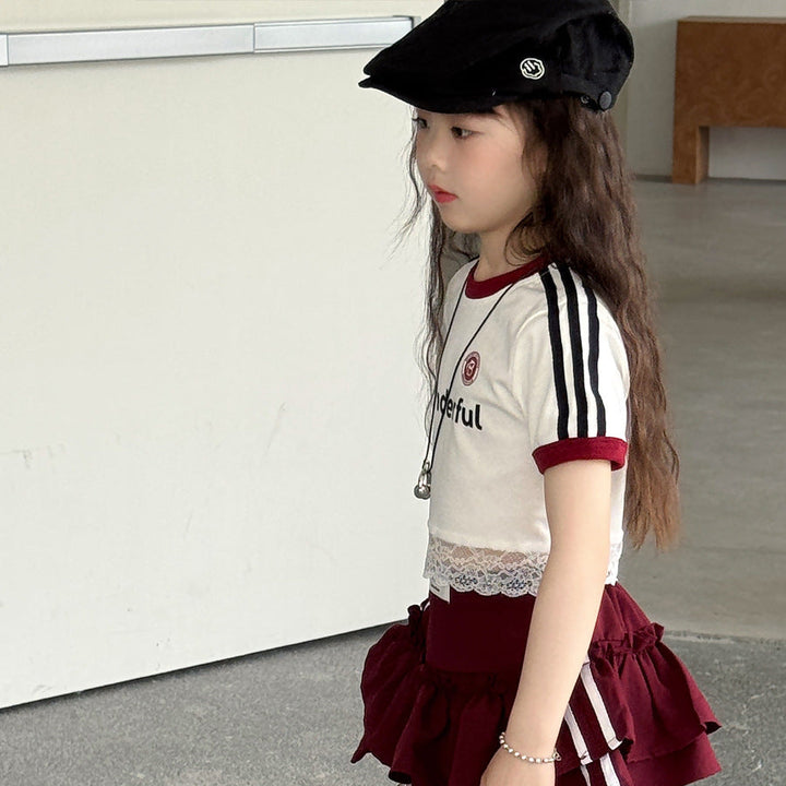 【100-150】レースヘムショート丈Tシャツ