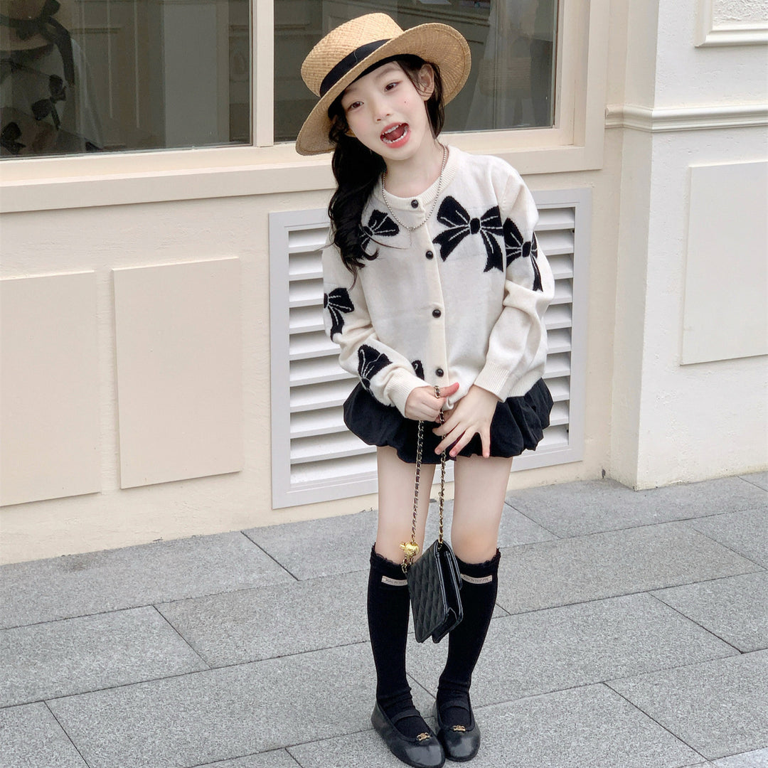 【90-140】リボンデザインニットカーディガン