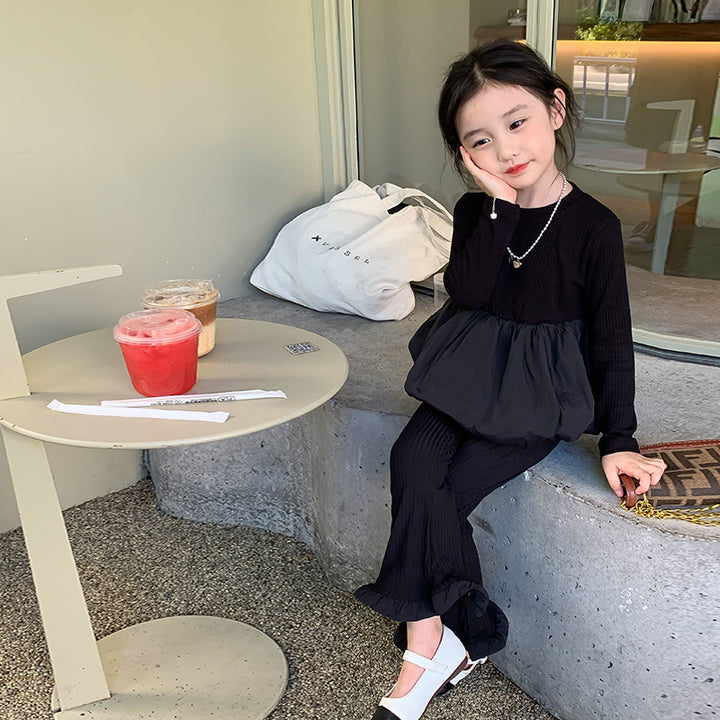 【90-140】バルーンヘムトップス×フリルヘムパンツセット