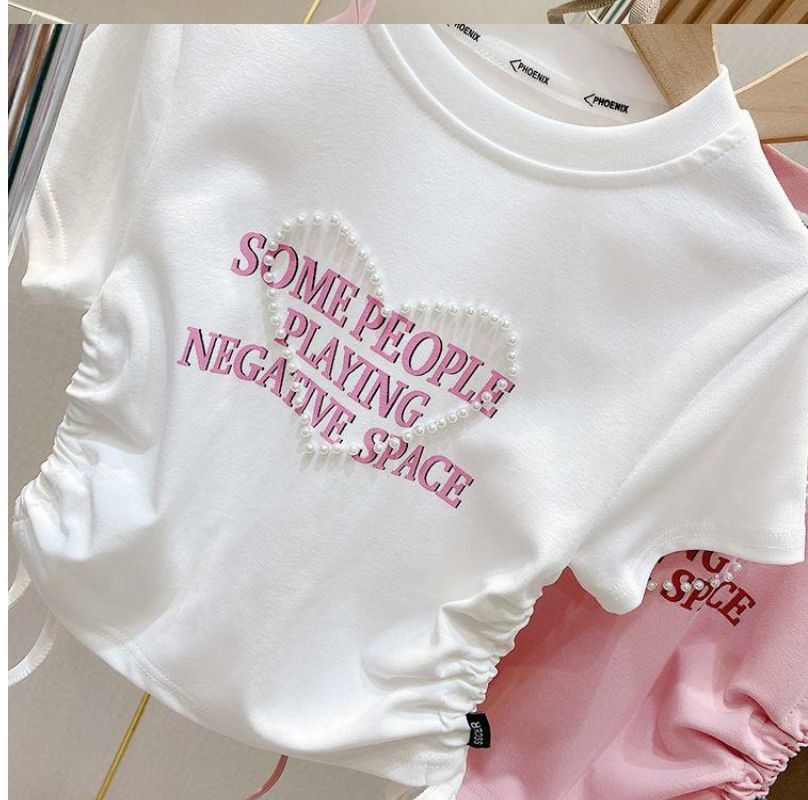 【110-150】ロゴ＆ハートシャーリングTシャツ