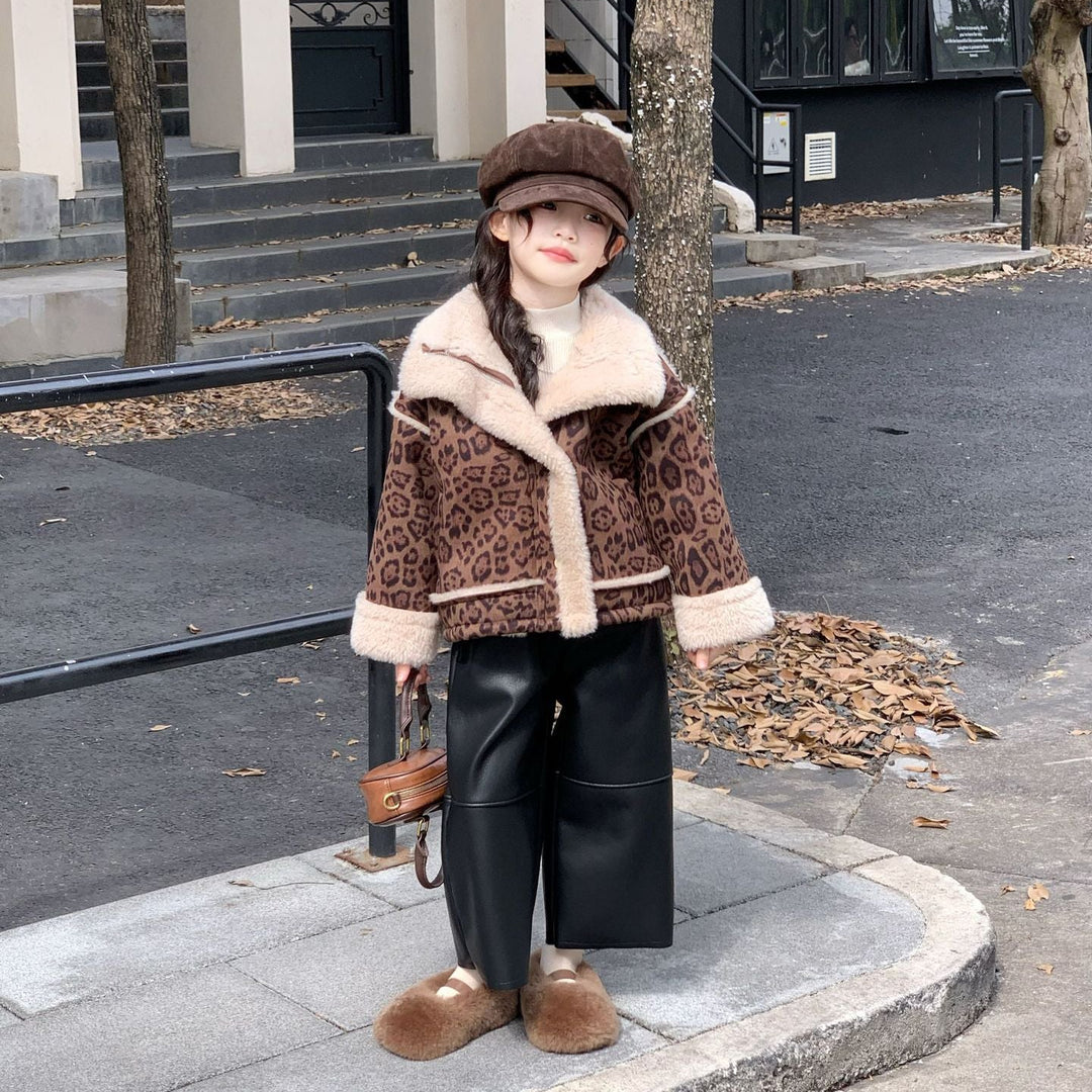 【90-140】ボアデザインレオパード柄ショートコート