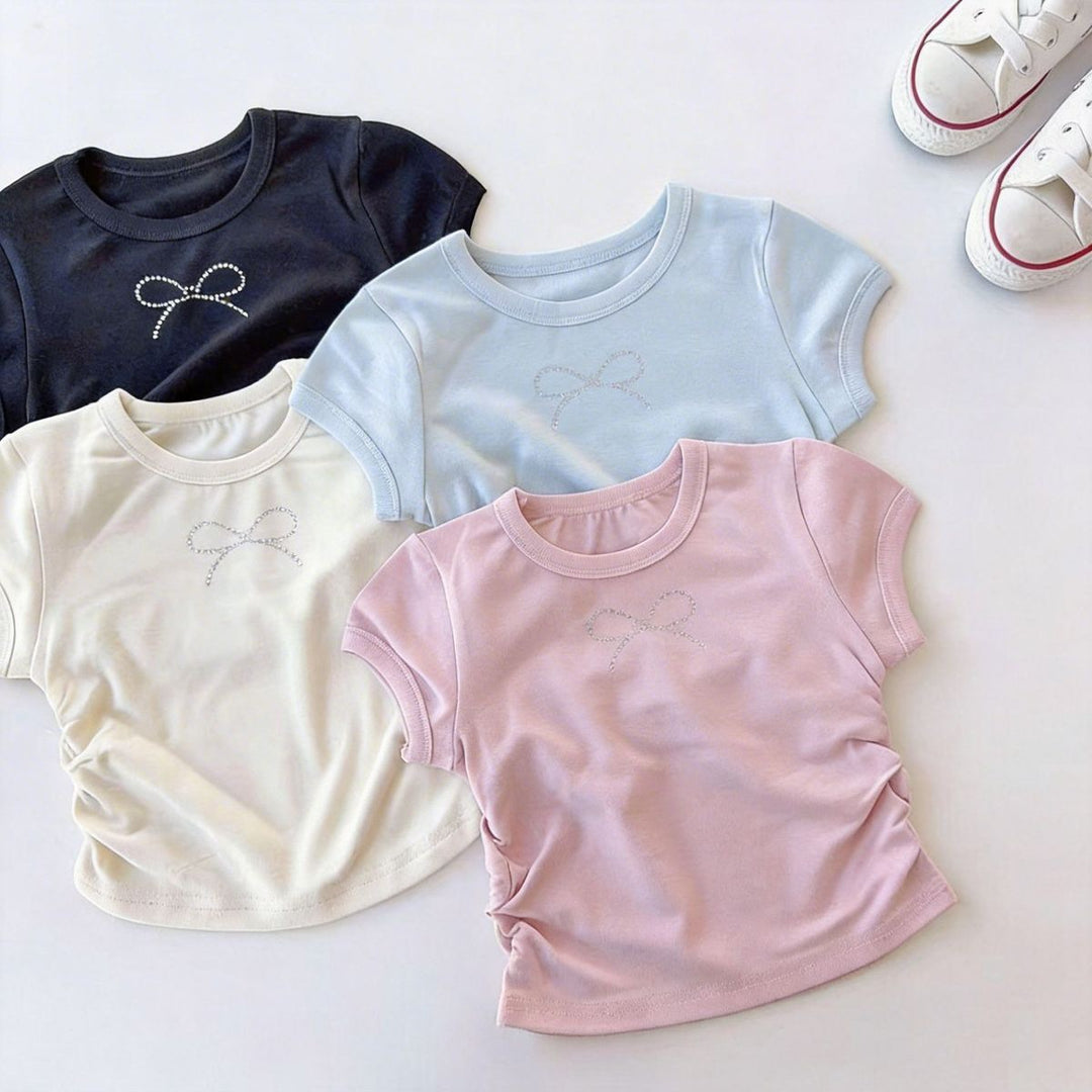 【80-140】ウエストギャザーリボンTシャツ