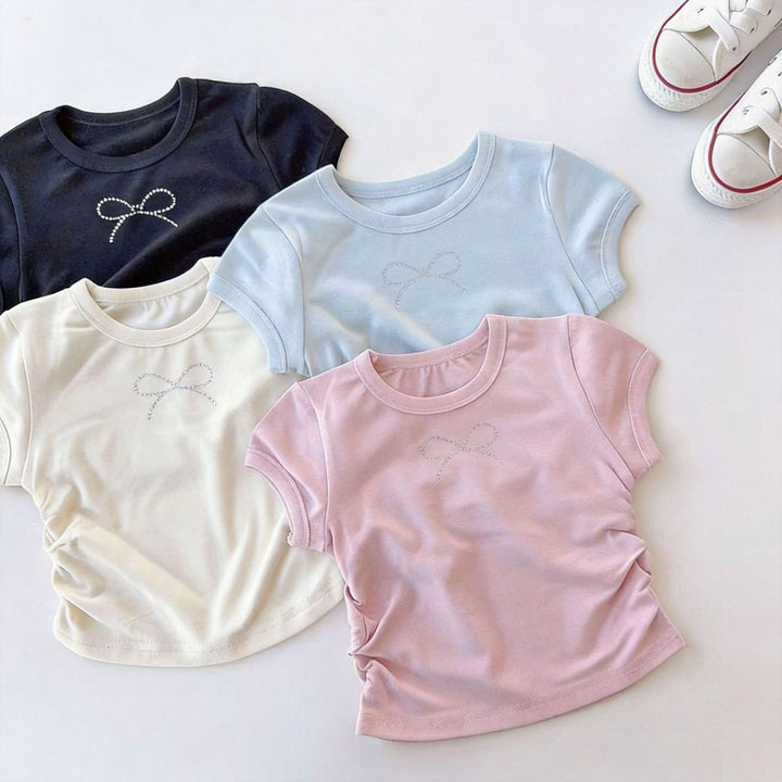 【80-140】ウエストギャザーリボンTシャツ