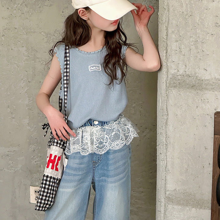 【120-150】ウエストレースデニムパンツ