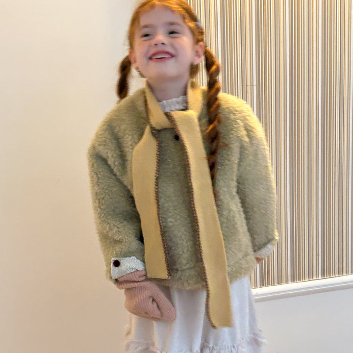 【90-140】ボタンデザインボアショートコート