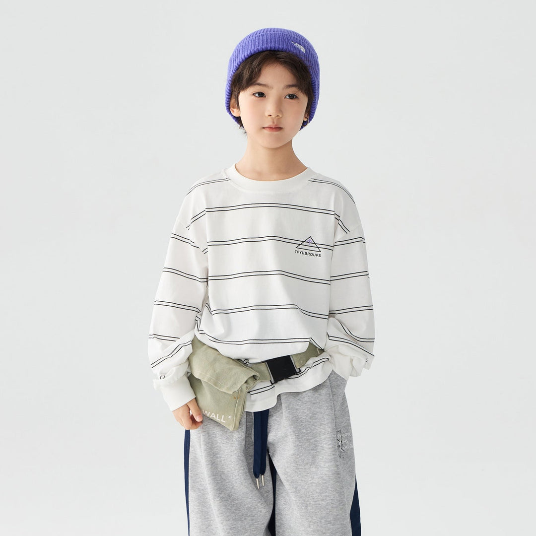 【100-150】ボーダーデザインロングTシャツ