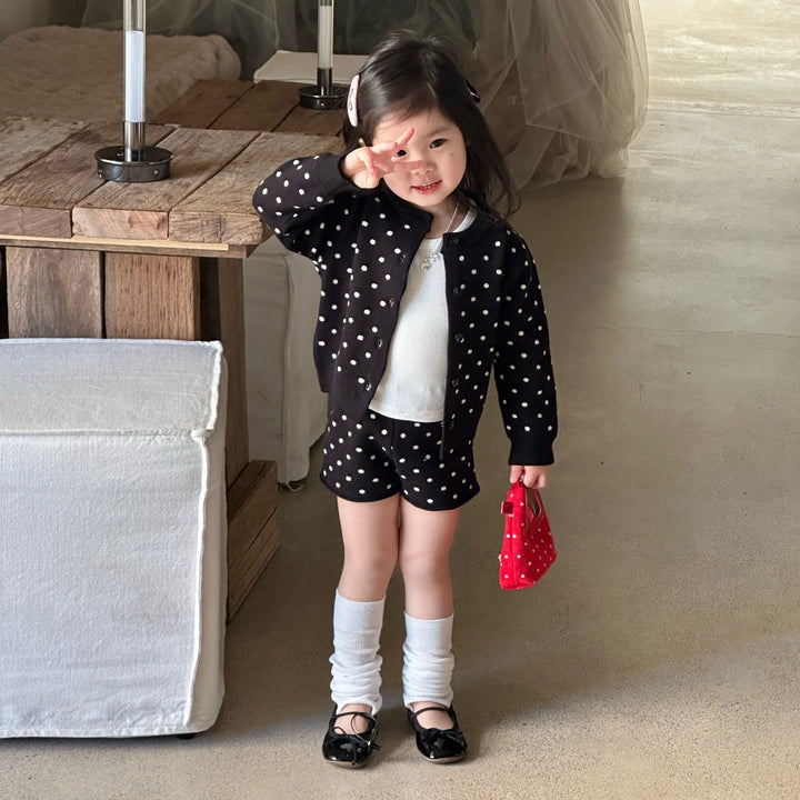 【90-140】ドット柄カーディガン×ショートパンツセット