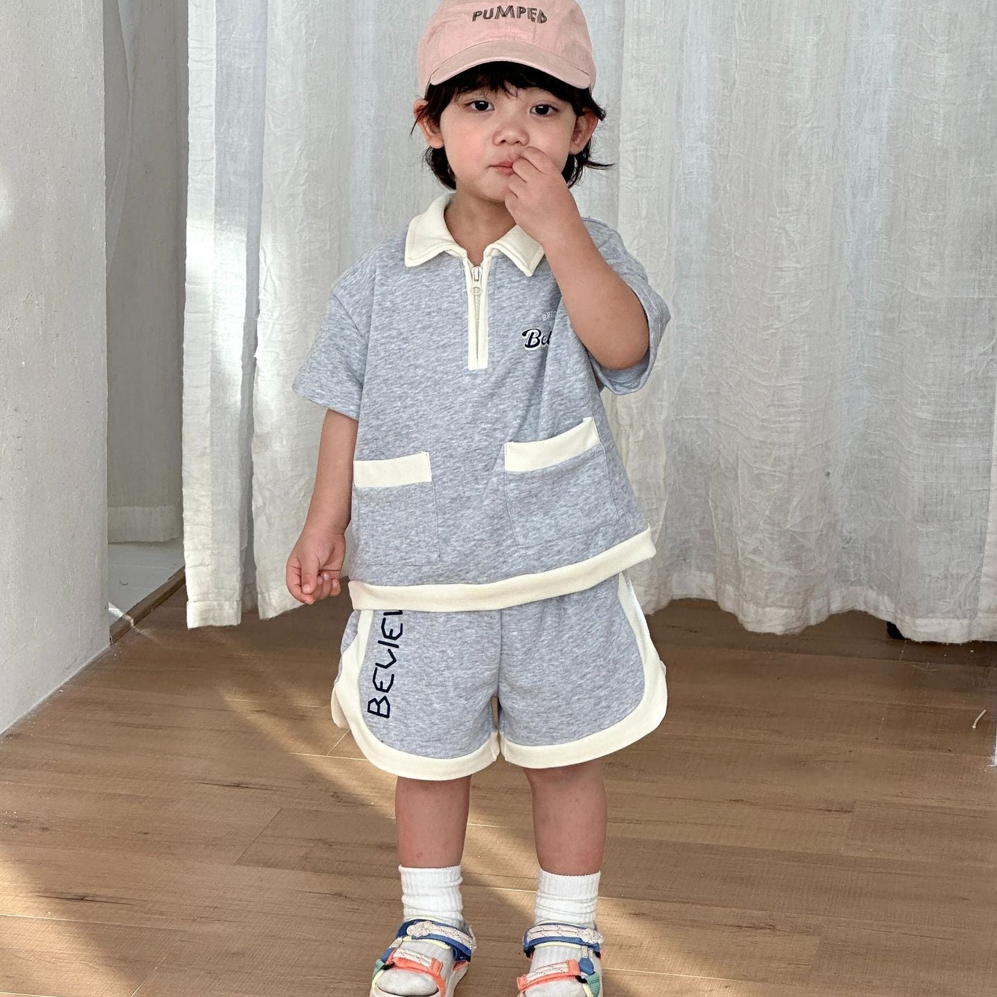 80-150】ハーフジップ半袖セットアップ｜ELMO-こども服エルモ