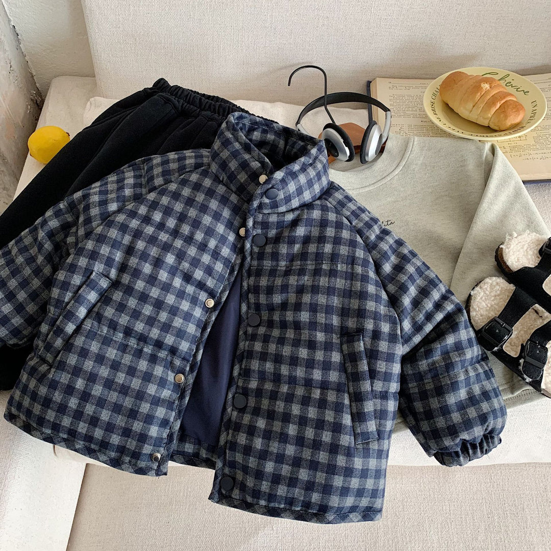 【90-140】チェック柄中綿ジャケット